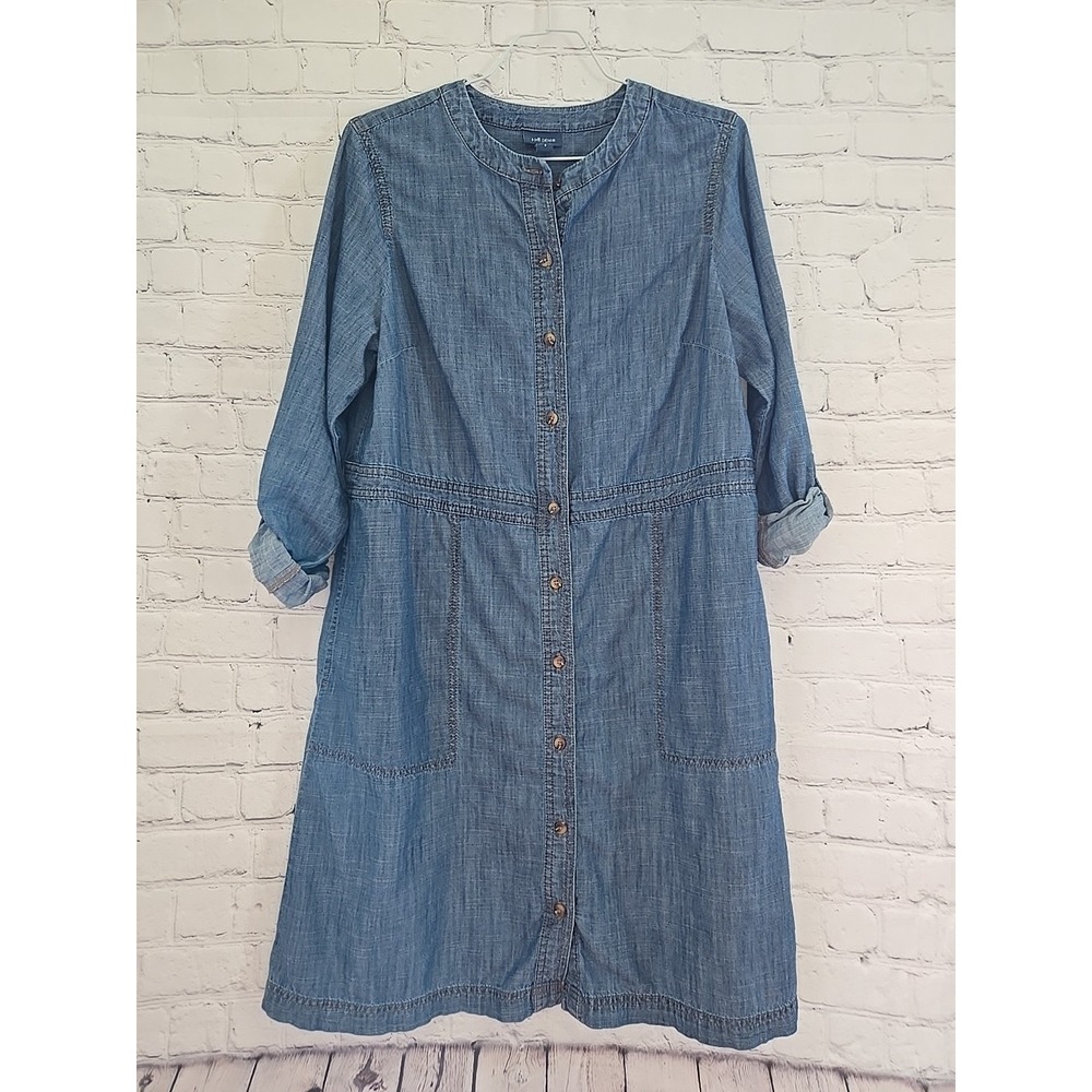 J Jill Denim Womens Sz Sm Shirt Dress Chambray With Roll Tab Sleeve Minimalist